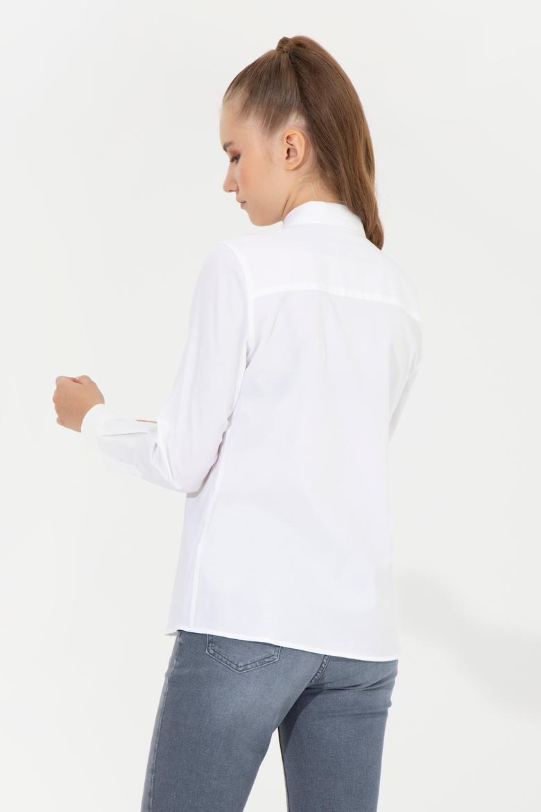 Kadın Beyaz Uzun Kollu Basic Gömlek - 50256716012