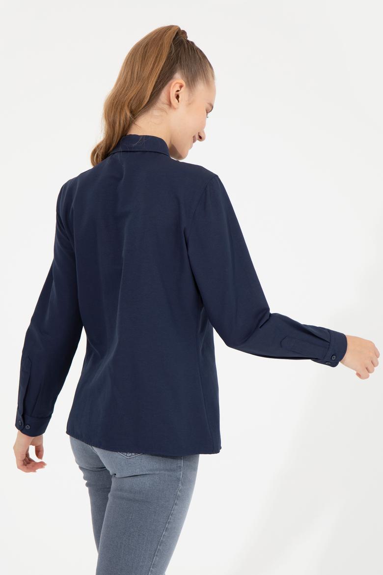 Kadın Lacivert Uzun Kollu Basic Gömlek - 50256640022