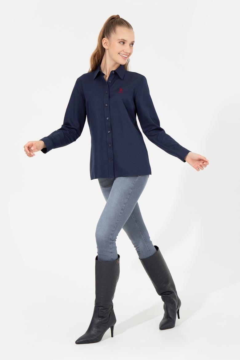 Kadın Lacivert Uzun Kollu Basic Gömlek - 50256640022