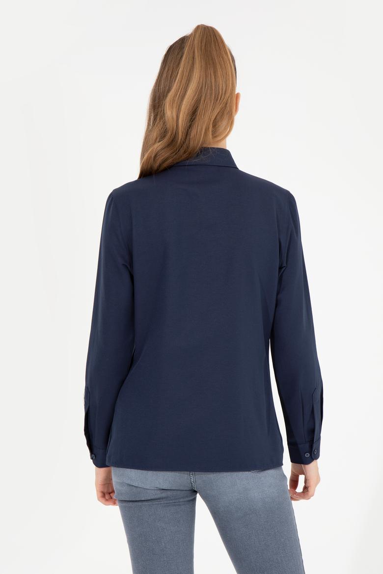 Kadın Lacivert Uzun Kollu Basic Gömlek - 50256672045