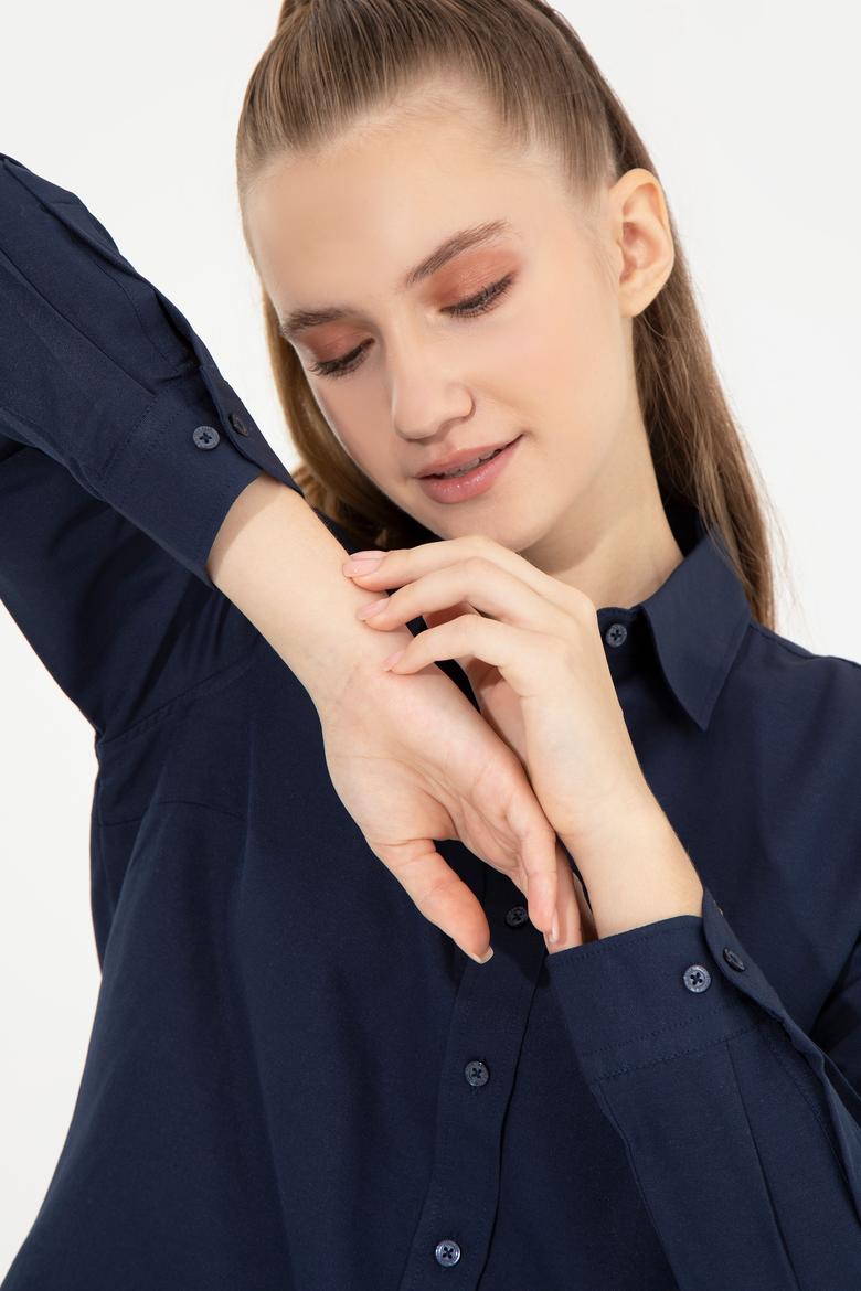 Kadın Lacivert Uzun Kollu Basic Gömlek - 50256672045