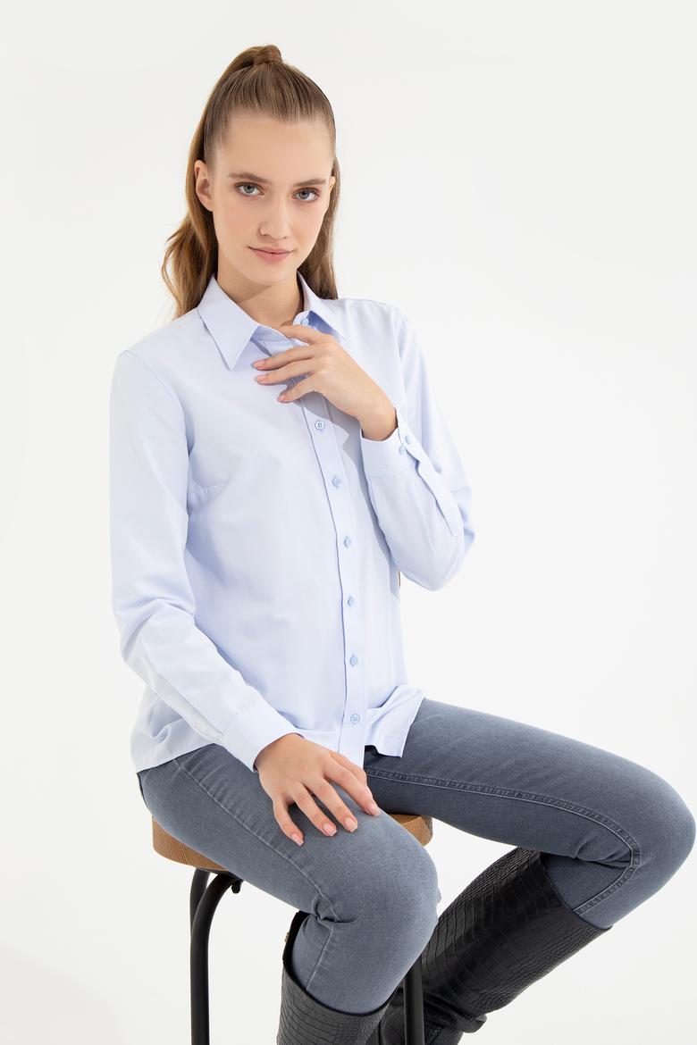 Kadın Açık Mavi Uzun Kollu Basic Gömlek - 50256640005