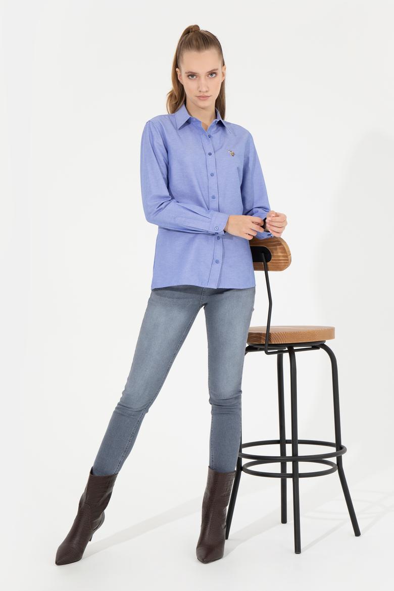 Kadın Saks Uzun Kollu Basic Gömlek - 50256672034