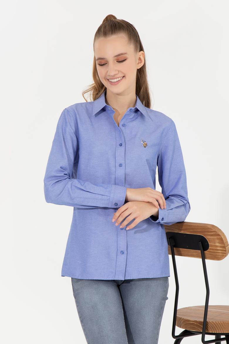 Kadın Saks Uzun Kollu Basic Gömlek