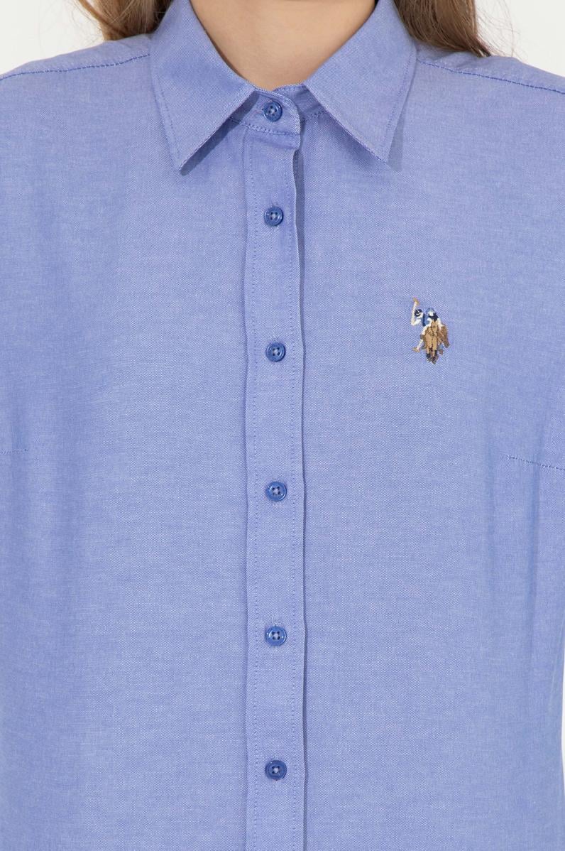 Kadın Saks Uzun Kollu Basic Gömlek