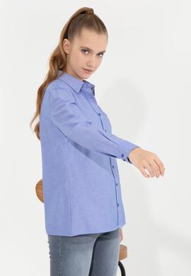 Kadın Saks Uzun Kollu Basic Gömlek - 50256672034