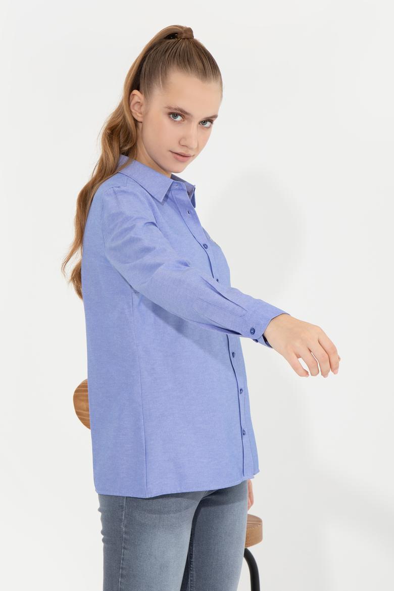 Kadın Saks Uzun Kollu Basic Gömlek - 50256672034