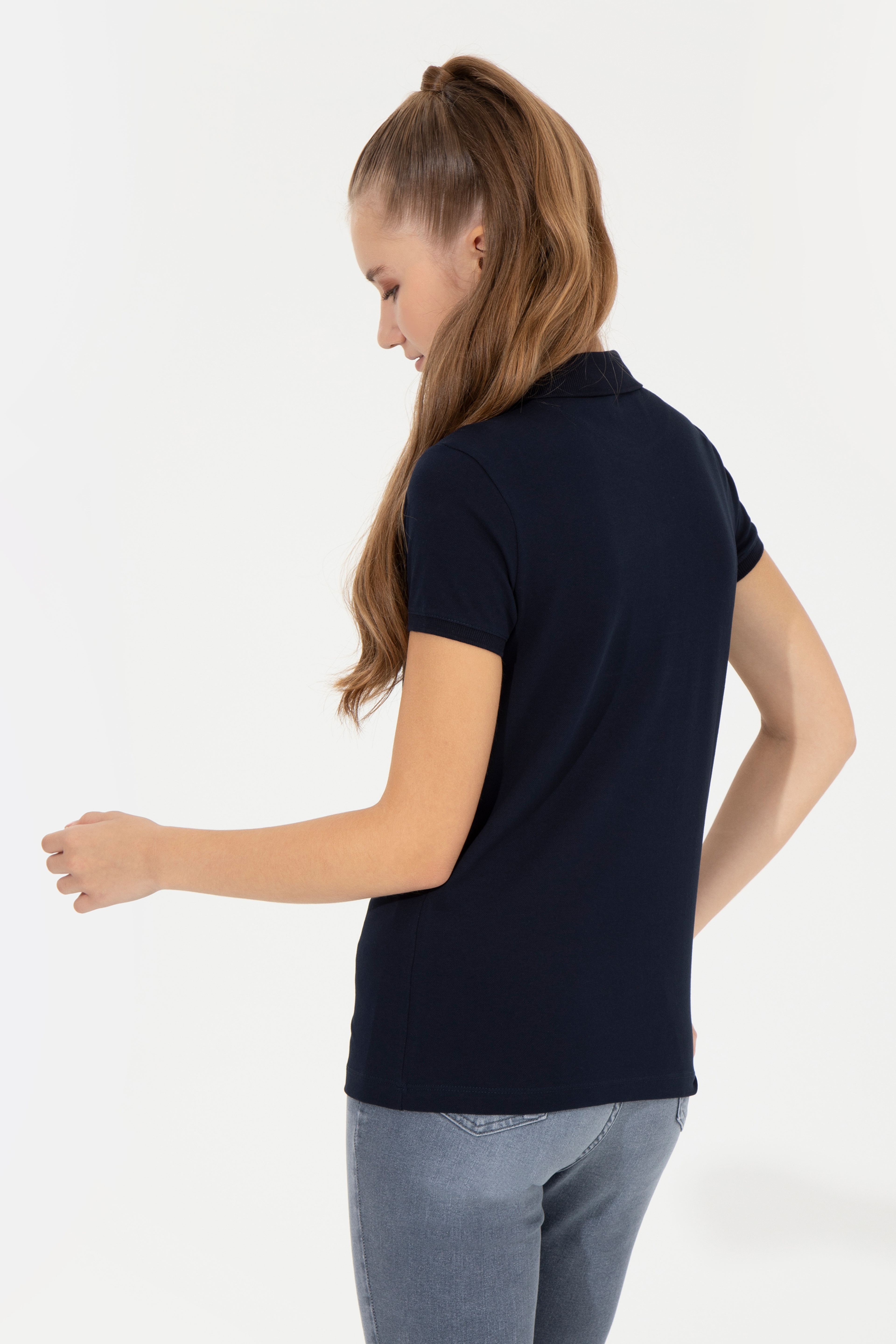 Kadın Lacivert Basic Polo Yaka Tişört