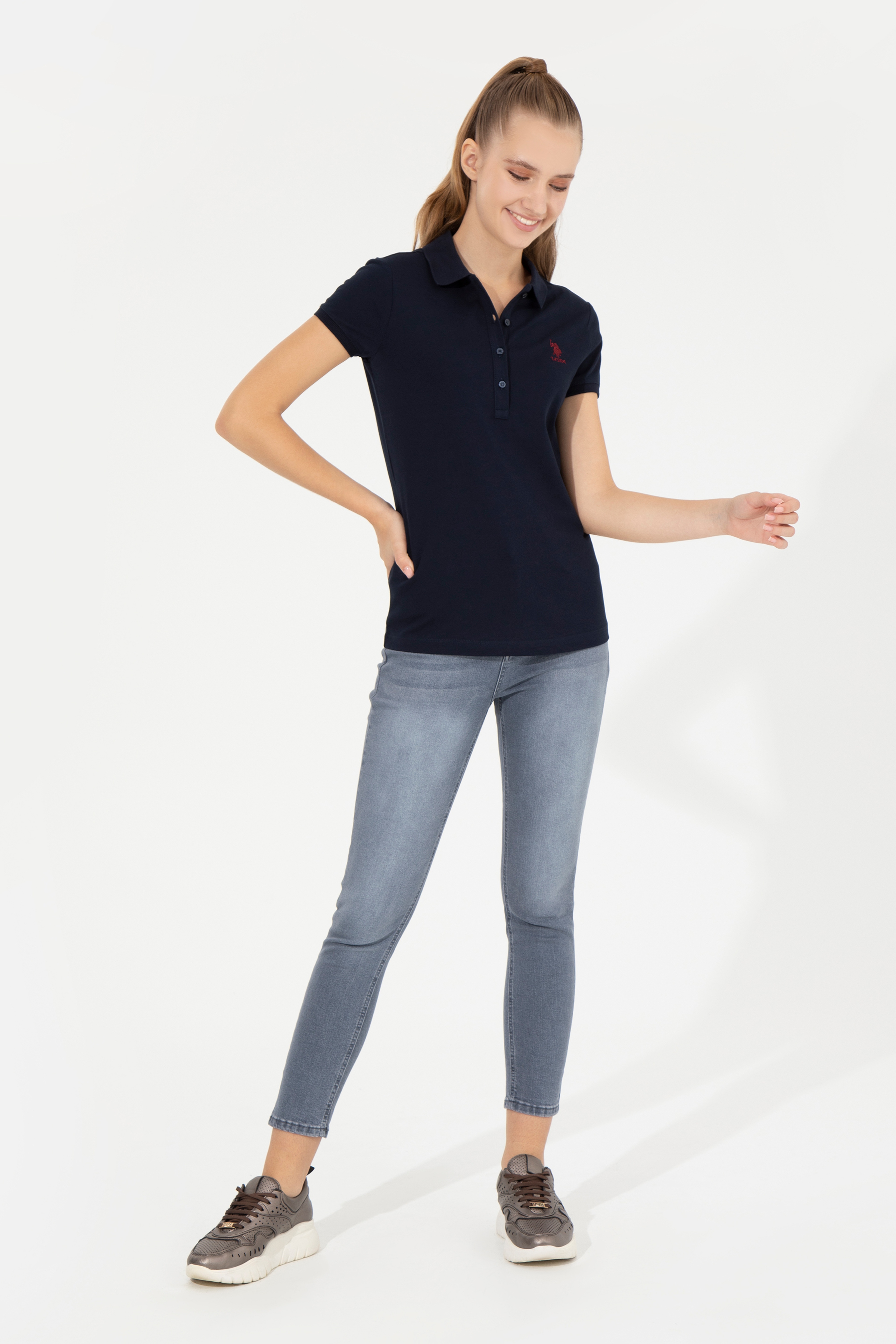 Kadın Lacivert Basic Polo Yaka Tişört