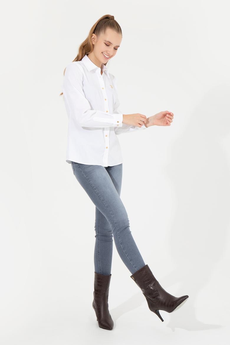 Kadın Beyaz Uzun Kollu Basic Gömlek - 50256721016