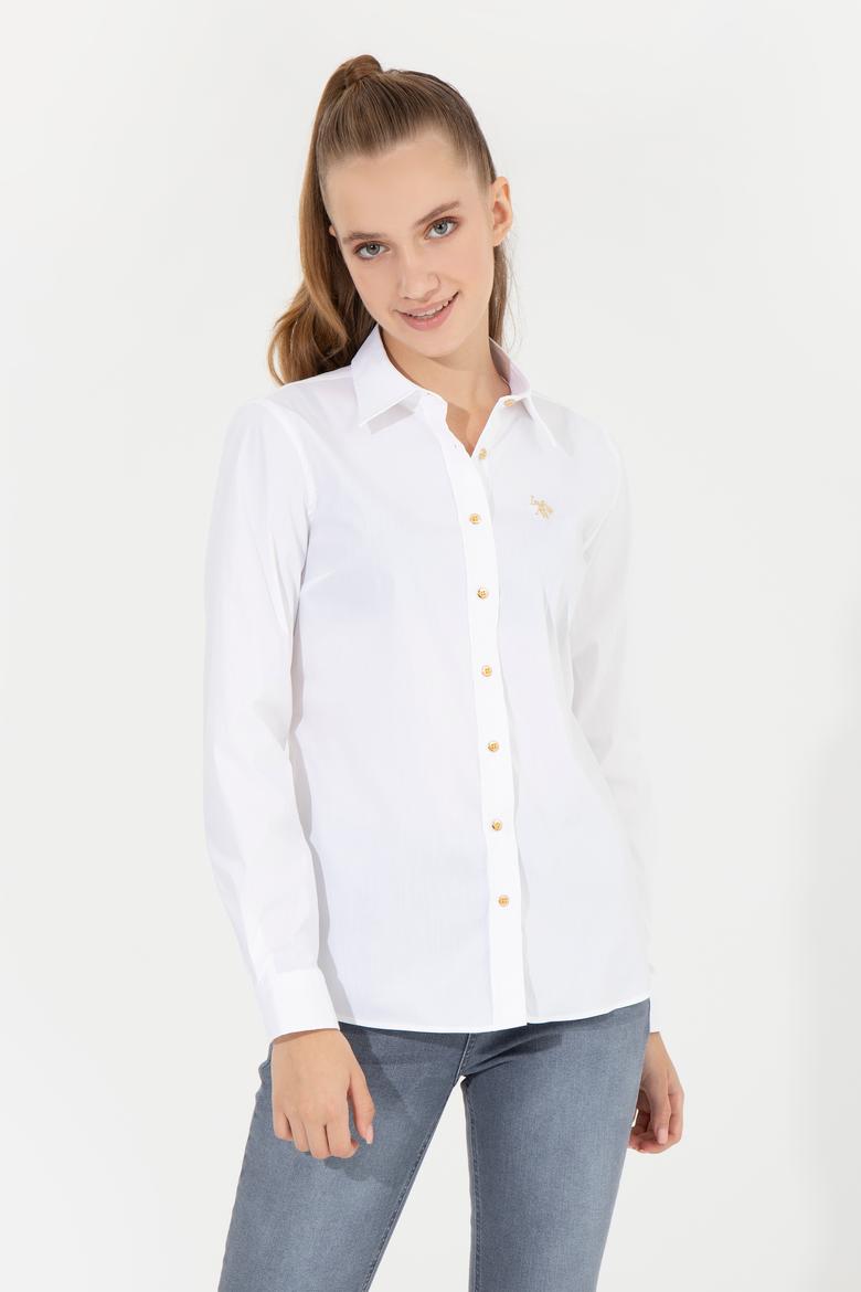 Kadın Beyaz Uzun Kollu Basic Gömlek - 50256721016
