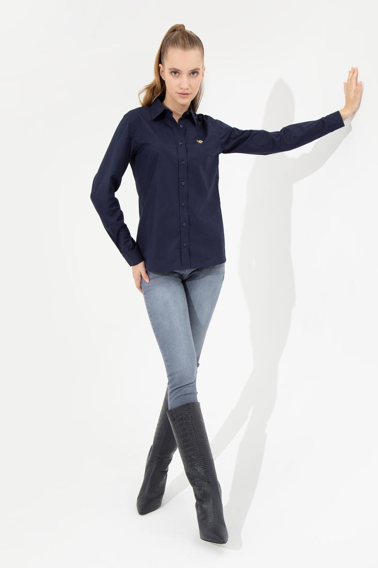 Kadın Lacivert Uzun Kollu Basic Gömlek - 50256970020