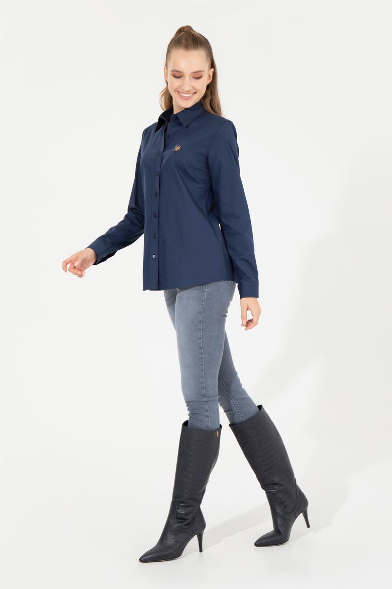 Kadın Lacivert Uzun Kollu Basic Gömlek - 50254249043