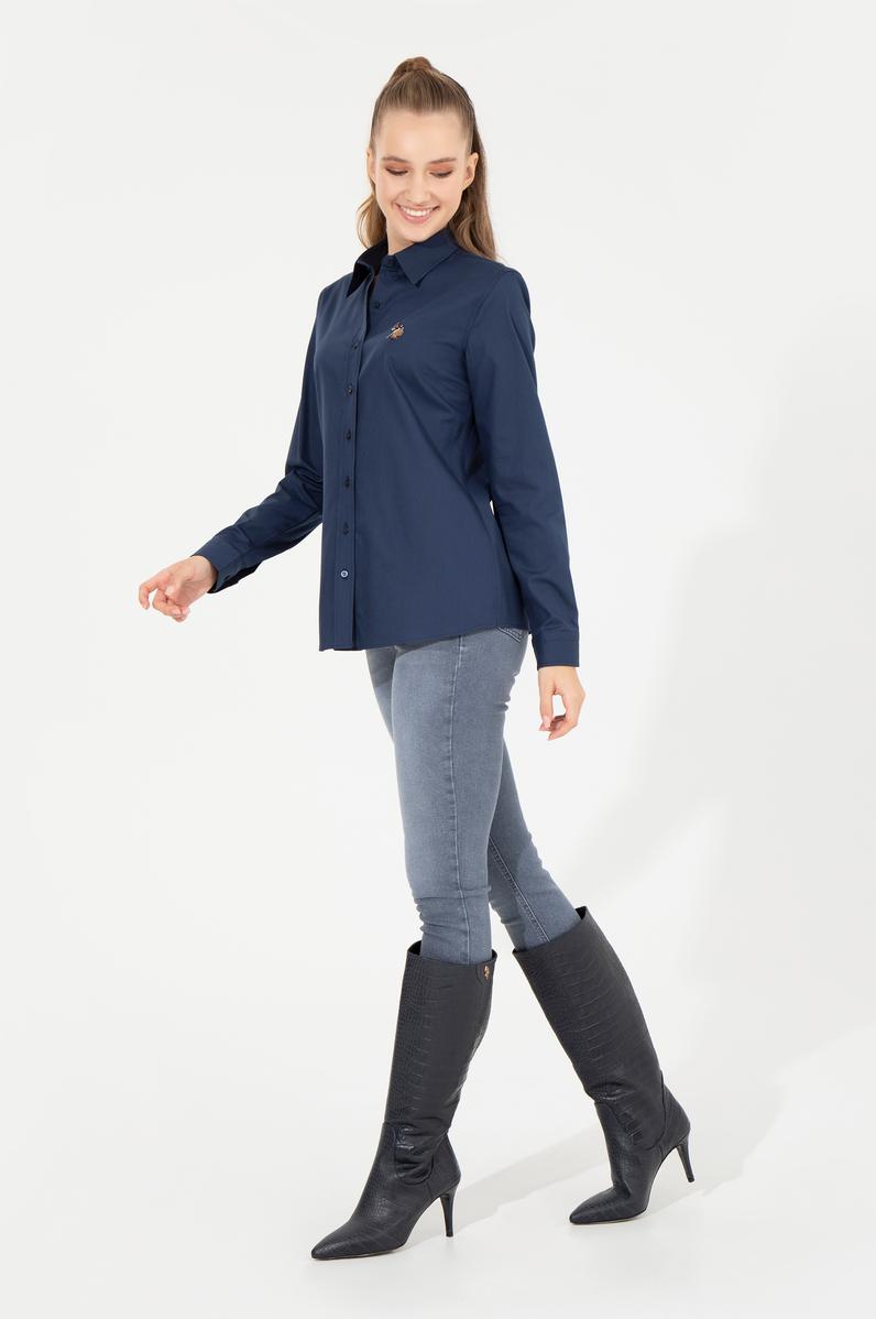 Kadın Lacivert Uzun Kollu Basic Gömlek