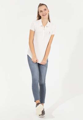 Kadın Ekru Basic Polo Yaka Tişört - 50256287005