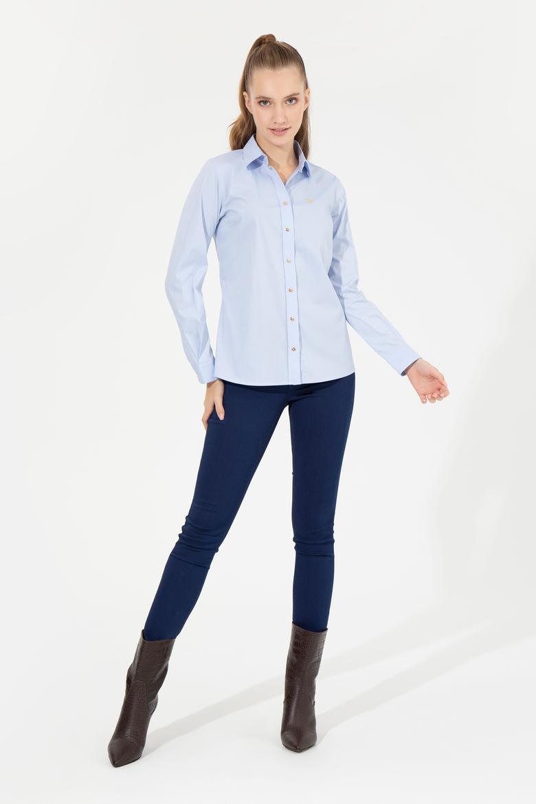 Kadın Açık Mavi Uzun Kollu Basic Gömlek - 50256721004