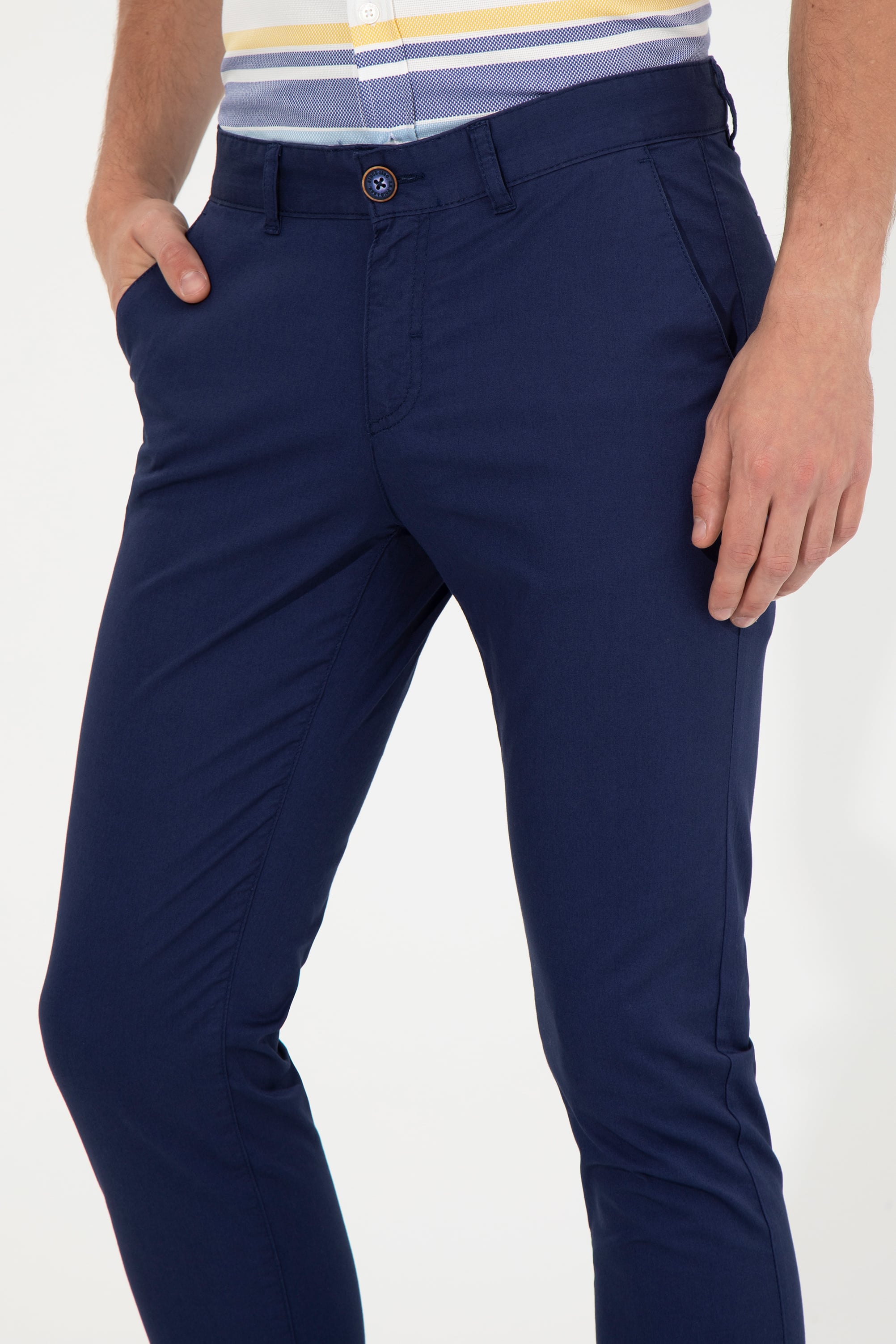 Erkek Slim Fit Lacivert Kanvas Pantolon