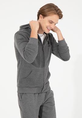 Erkek Antrasit Melanj Kapüşonlu Örme Hırka - 50253132019