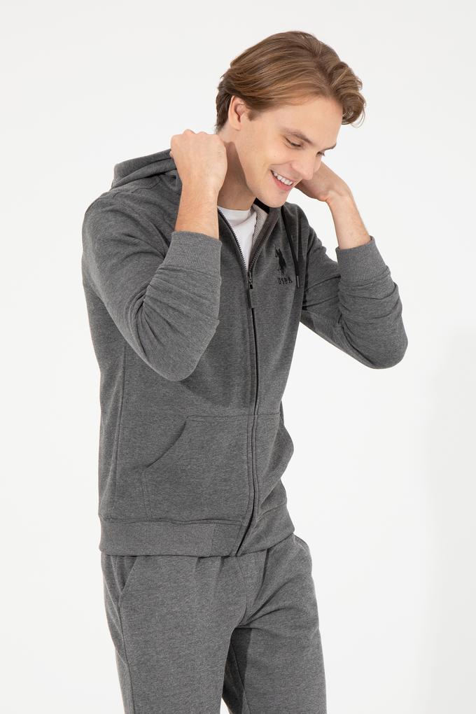 Erkek Antrasit Melanj Kapüşonlu Örme Hırka