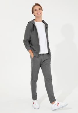 Erkek Antrasit Melanj Kapüşonlu Örme Hırka - 50253132019