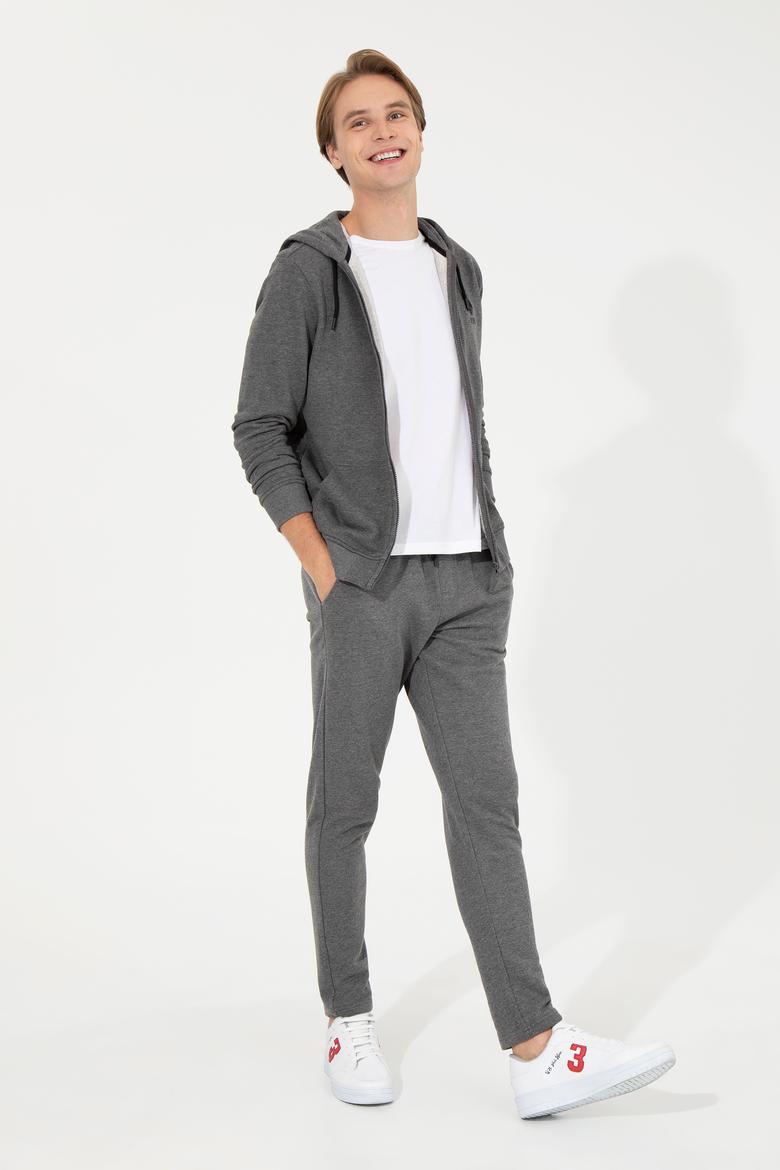 Erkek Antrasit Melanj Kapüşonlu Örme Hırka - 50253132019