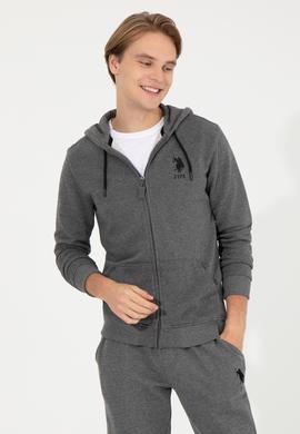 Erkek Antrasit Melanj Kapüşonlu Örme Hırka - 50253132019