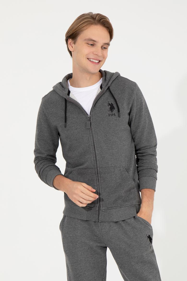 Erkek Antrasit Melanj Kapüşonlu Örme Hırka - 50253132019