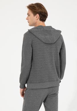 Erkek Antrasit Melanj Kapüşonlu Örme Hırka - 50253132019