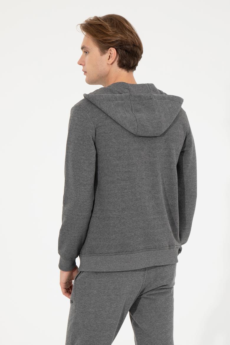 Erkek Antrasit Melanj Kapüşonlu Örme Hırka - 50253132019