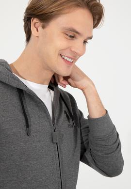 Erkek Antrasit Melanj Kapüşonlu Örme Hırka - 50253132019