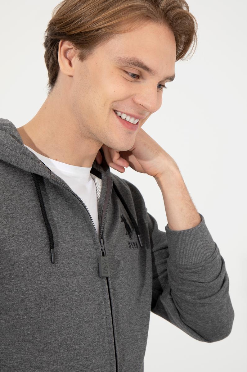 Erkek Antrasit Melanj Kapüşonlu Örme Hırka