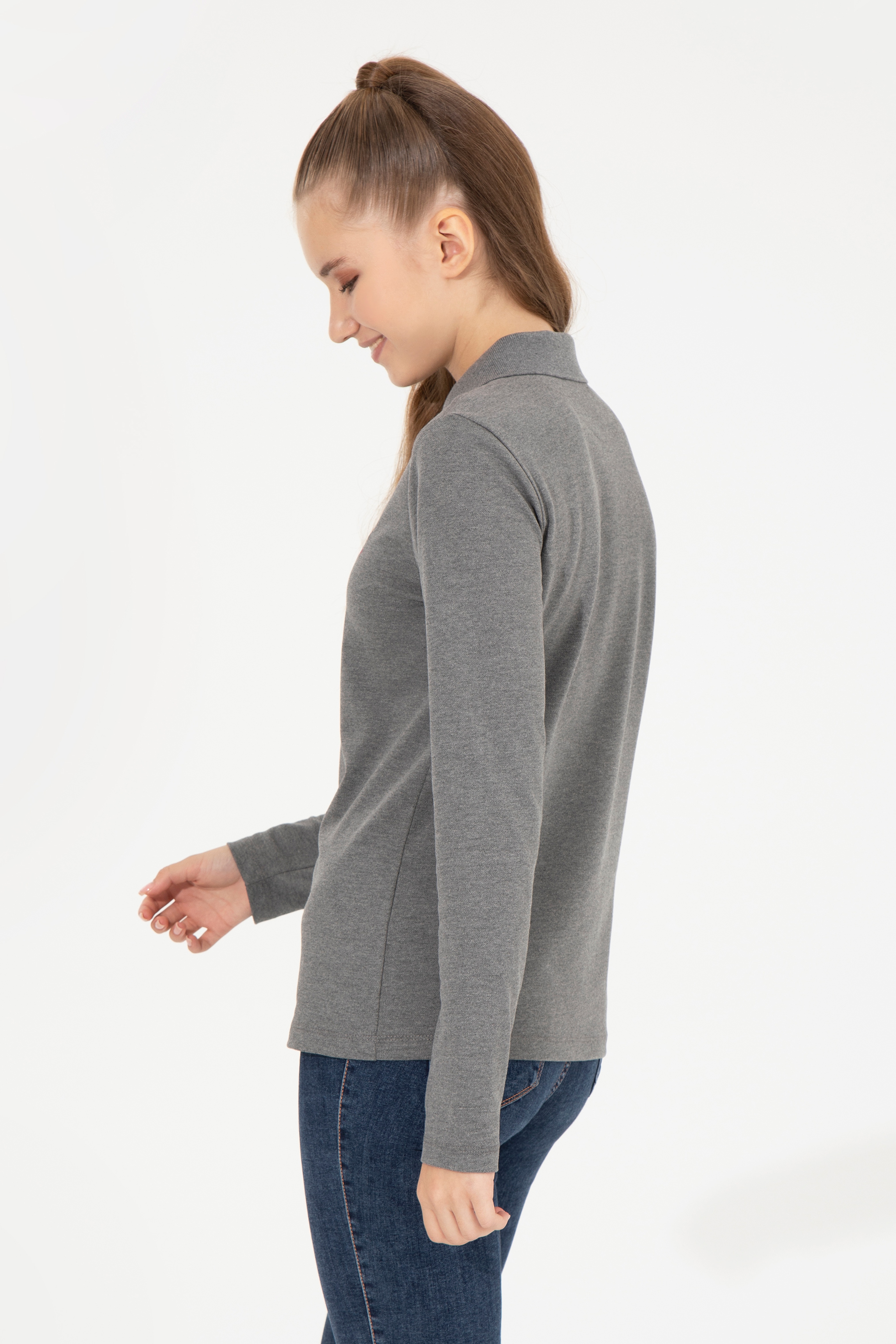 Kadın Antrasit Melanj Basic Sweatshirt - Image 5
