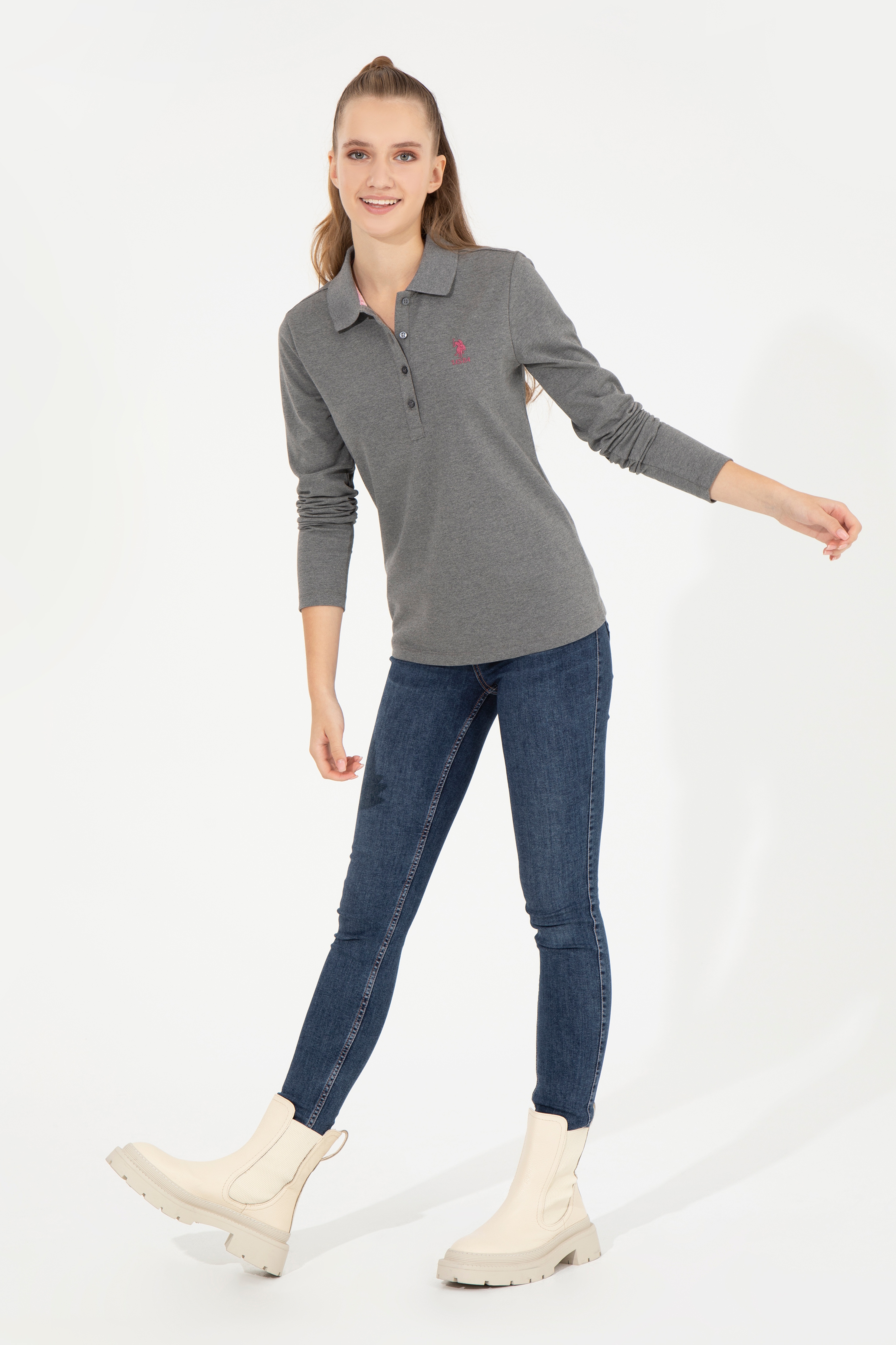 Kadın Antrasit Melanj Basic Sweatshirt - Image 2
