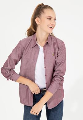 Kadın Vişne Uzun Kollu Basic Gömlek - 50256672101