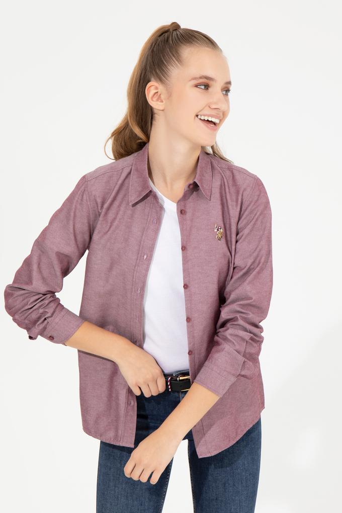 Kadın Vişne Uzun Kollu Basic Gömlek