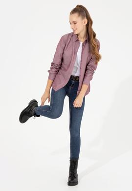 Kadın Vişne Uzun Kollu Basic Gömlek - 50256672101