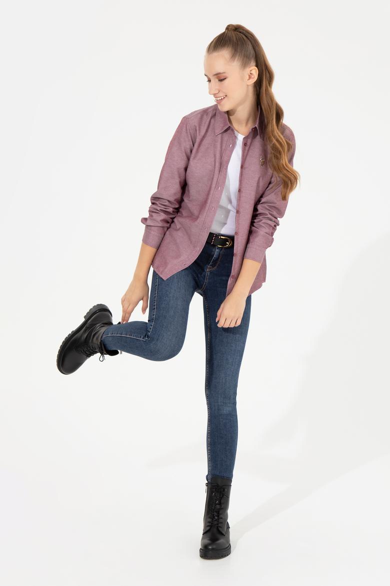 Kadın Vişne Uzun Kollu Basic Gömlek - 50256672101