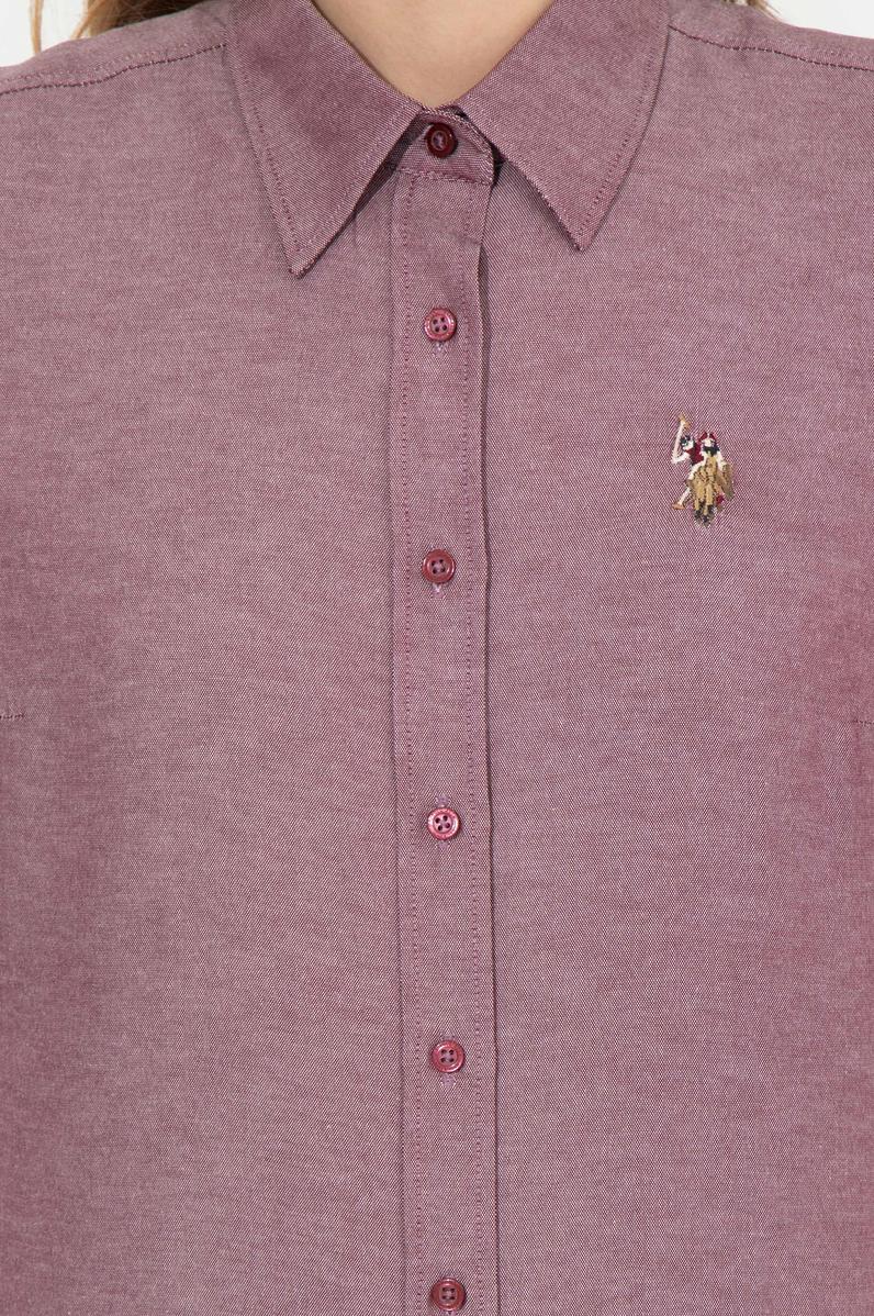 Kadın Vişne Uzun Kollu Basic Gömlek