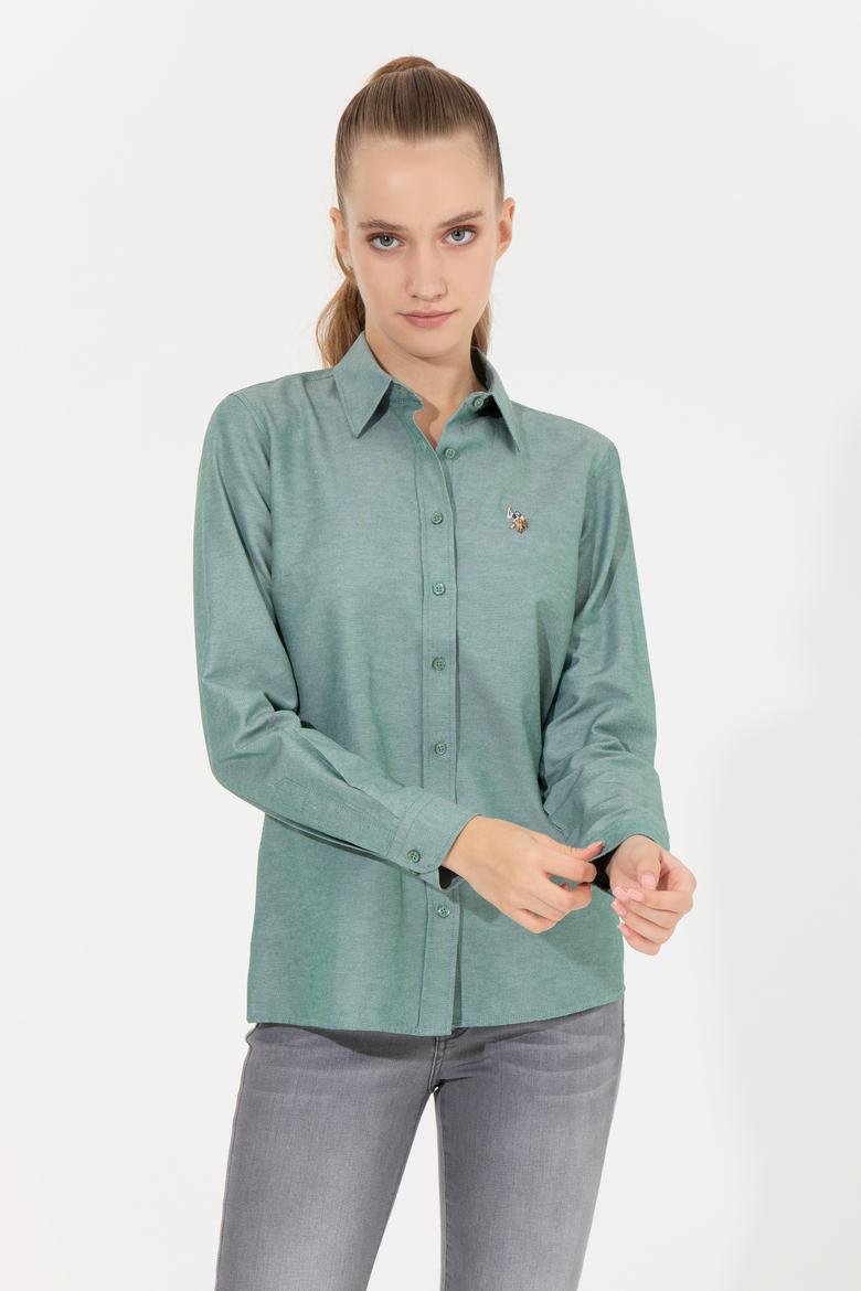 Kadın Koyu Yeşil Uzun Kollu Basic Gömlek - 50256672085