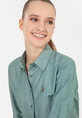 Kadın Koyu Yeşil Uzun Kollu Basic Gömlek - 50256672085