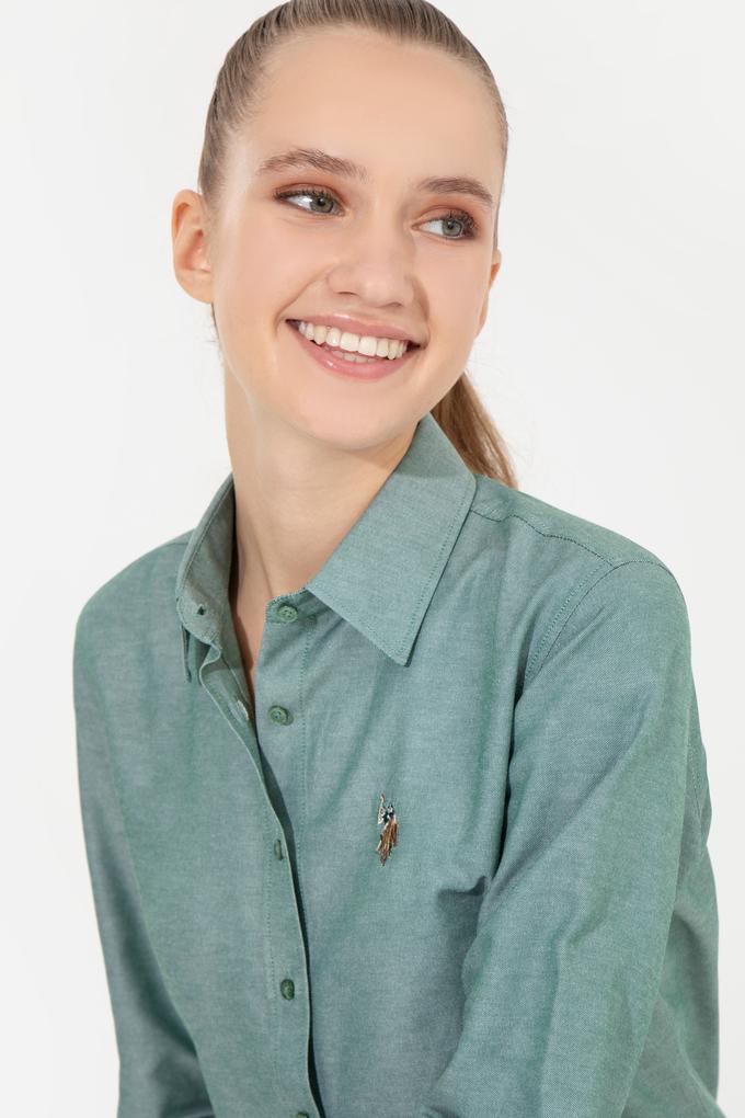 Kadın Koyu Yeşil Uzun Kollu Basic Gömlek