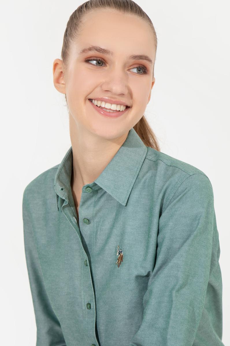 Kadın Koyu Yeşil Uzun Kollu Basic Gömlek