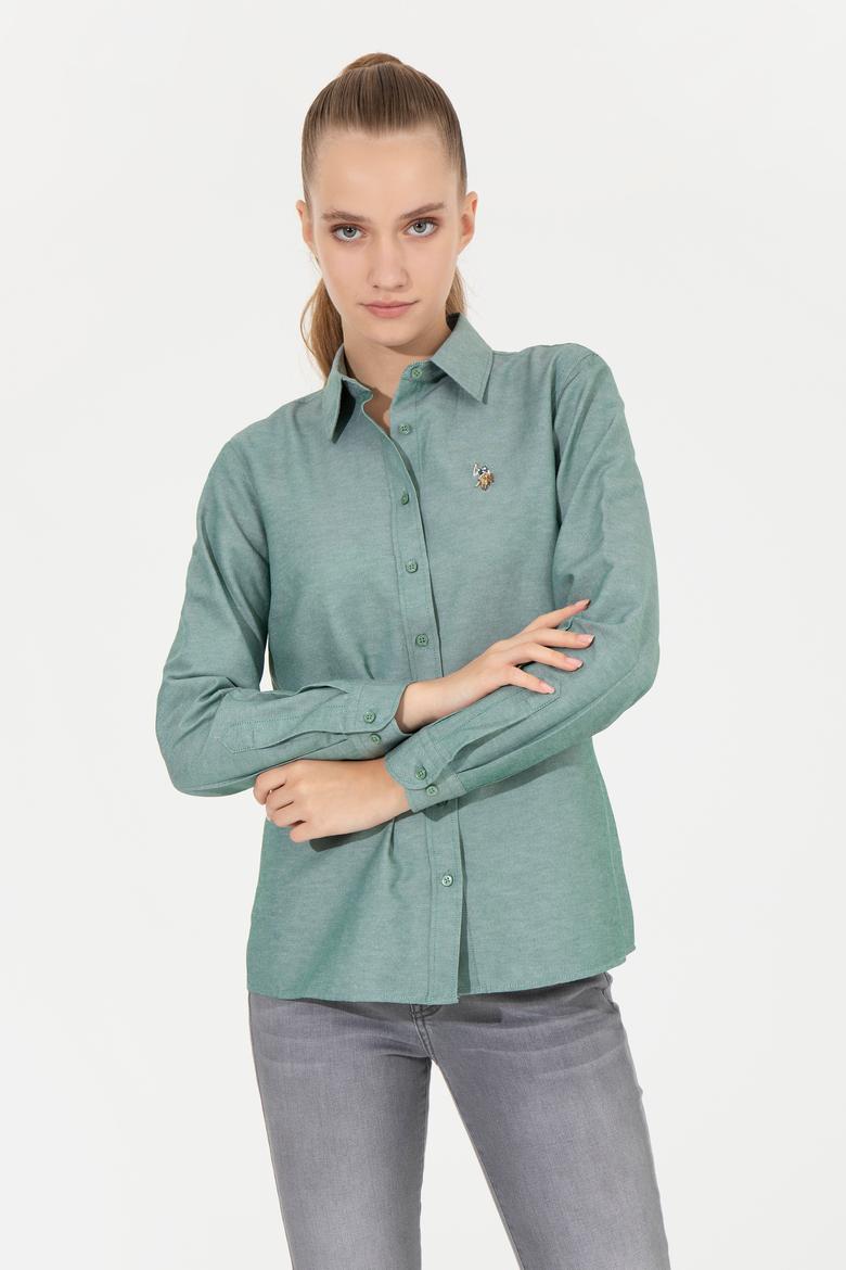 Kadın Koyu Yeşil Uzun Kollu Basic Gömlek - 50256672085