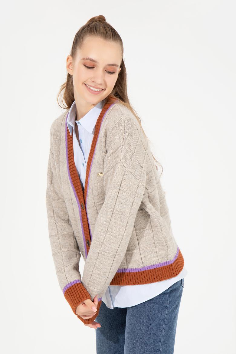 Kadın Taş Melanj Triko Hırka