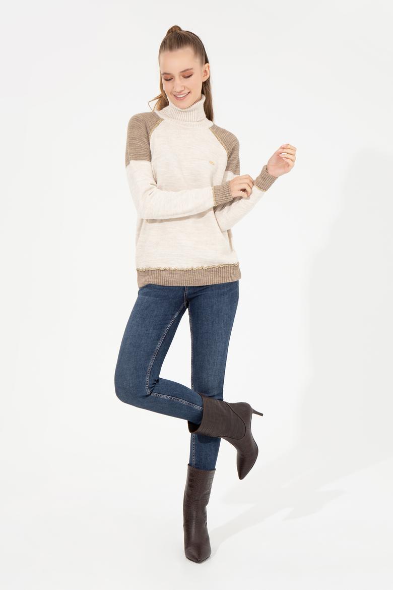 Kadın Krem Melanj Kazak - 50252221028