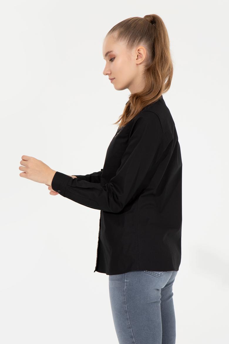 Kadın Siyah Uzun Kollu Basic Gömlek - 50254249054