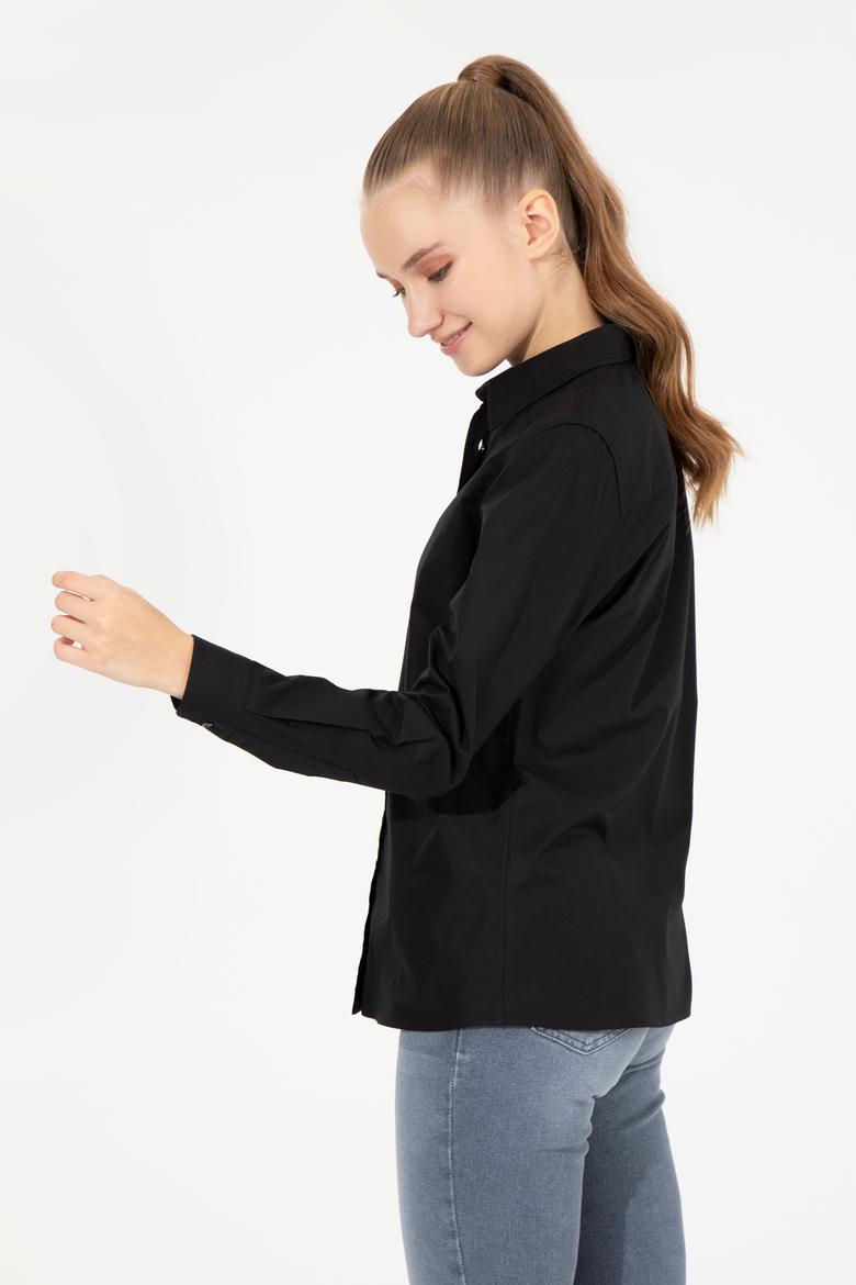 Kadın Siyah Uzun Kollu Basic Gömlek - 50254249054