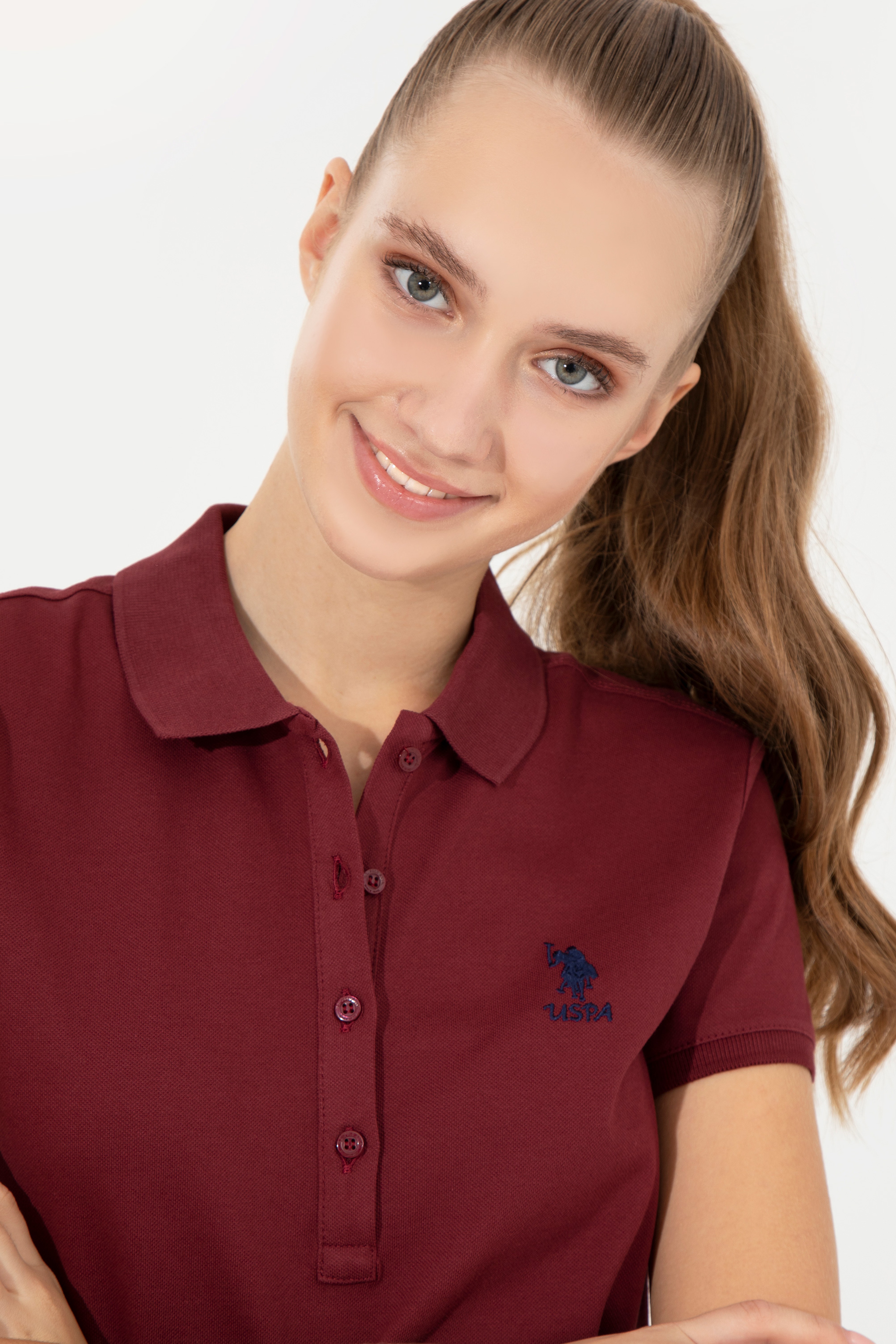 Kadın Vİşne Basic Polo Yaka Tişört - Image 2