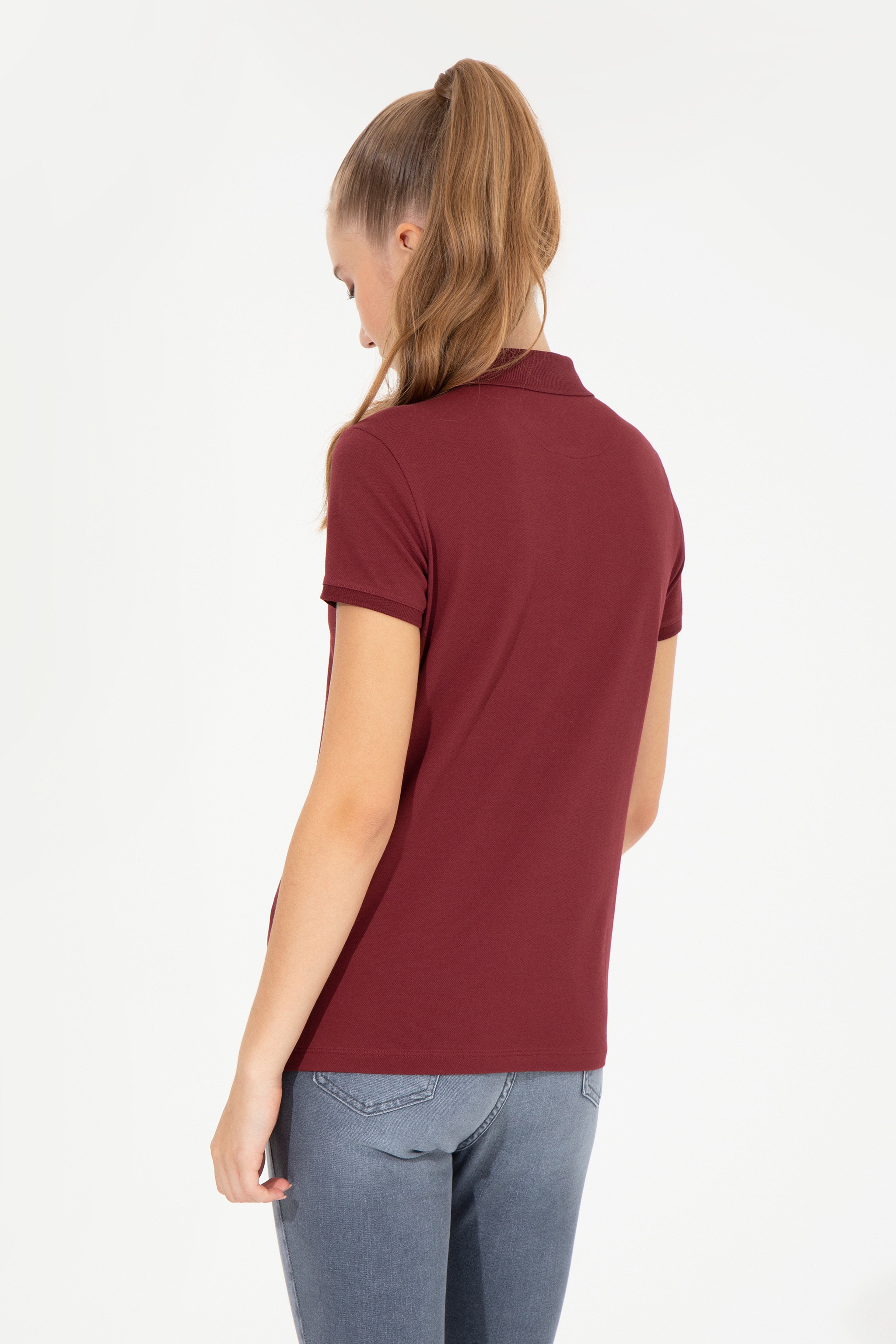 Kadın Vİşne Basic Polo Yaka Tişört