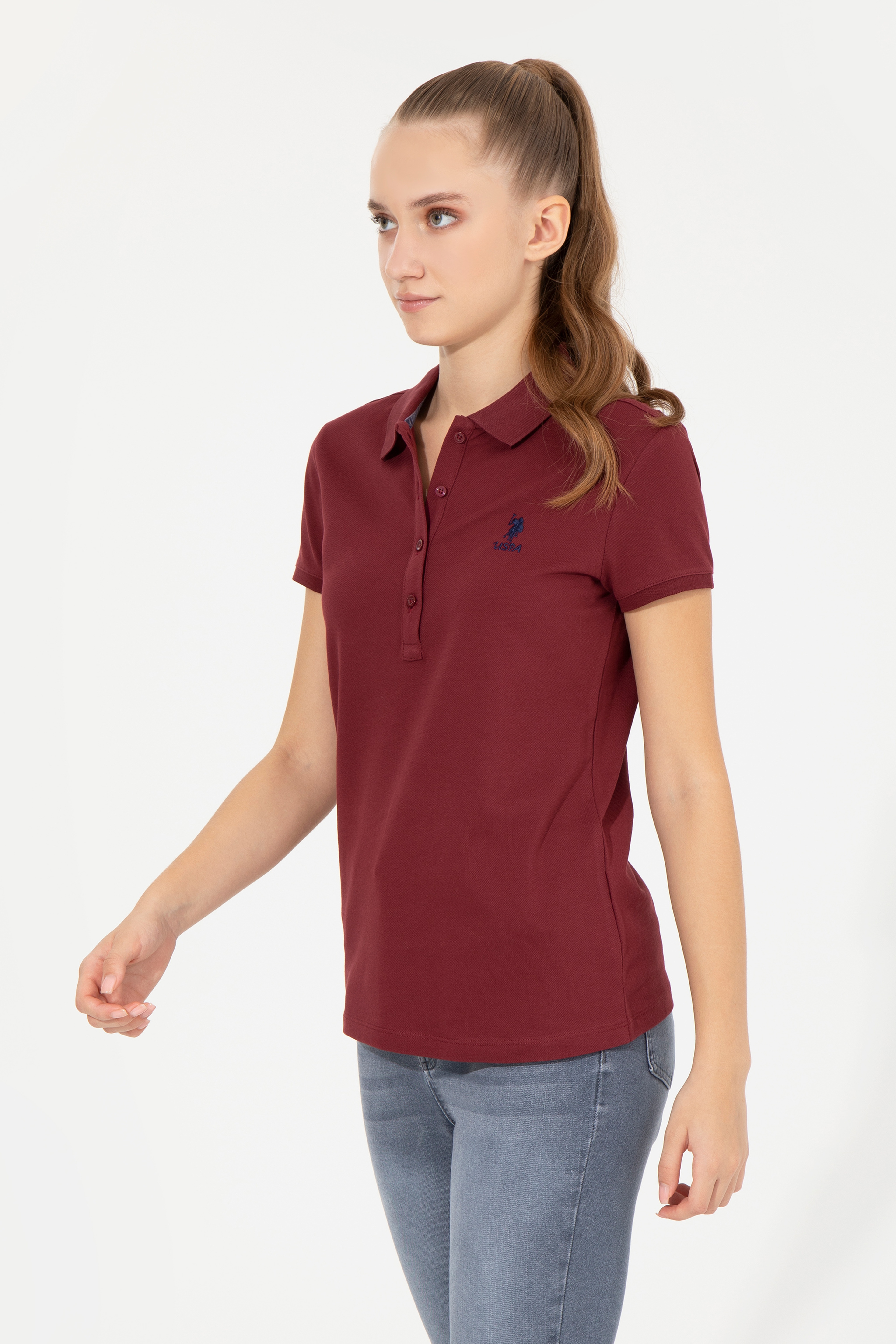 Kadın Vİşne Basic Polo Yaka Tişört